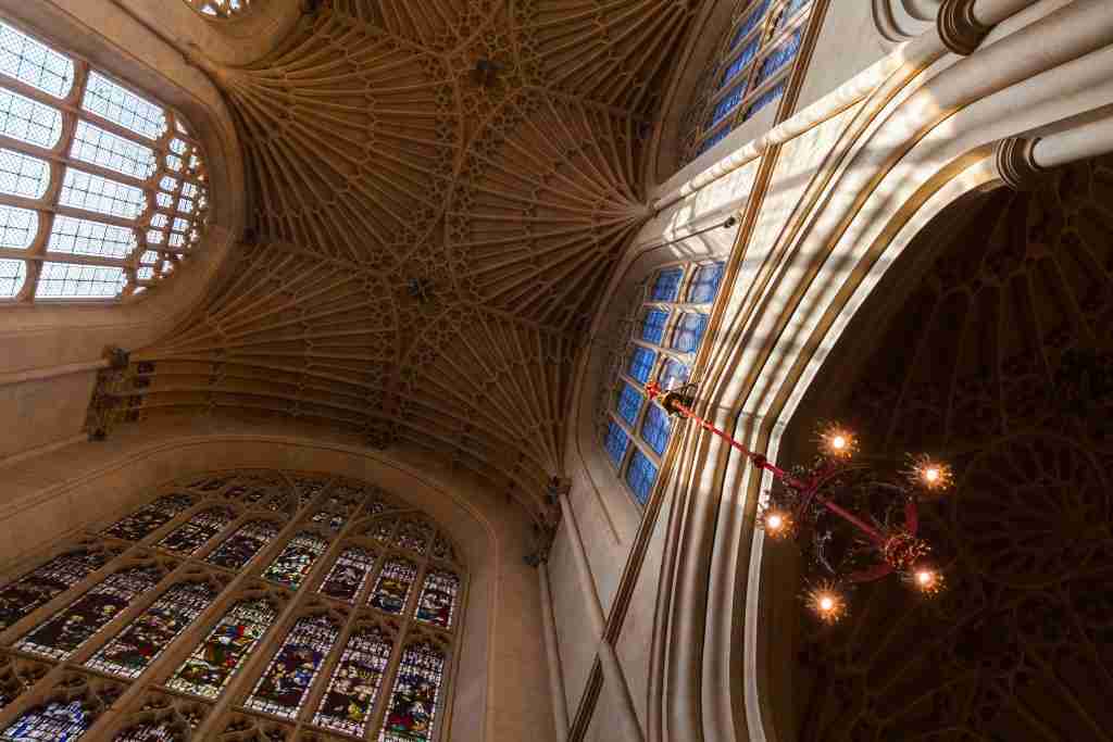 Bath Abbey ceiling and stained glass
