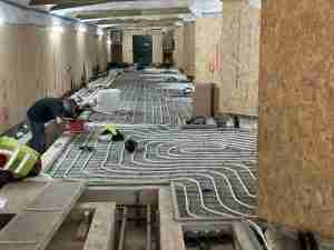 Underfloor heating pipes being laid in the Abbey as part of the Footprint project