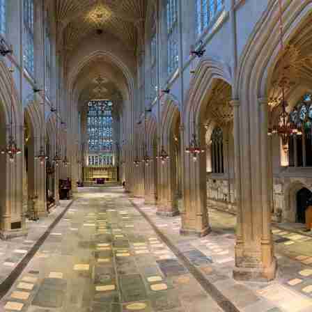 Bath Abbey interior seen at the end of floor repairs and with underfloor heating on