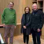 Guy Bridgewater with Christina and Andrew Brownsword in the soon-to-be-completed Song School