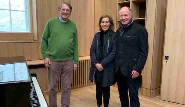 Guy Bridgewater with Christina and Andrew Brownsword in the soon-to-be-completed Song School