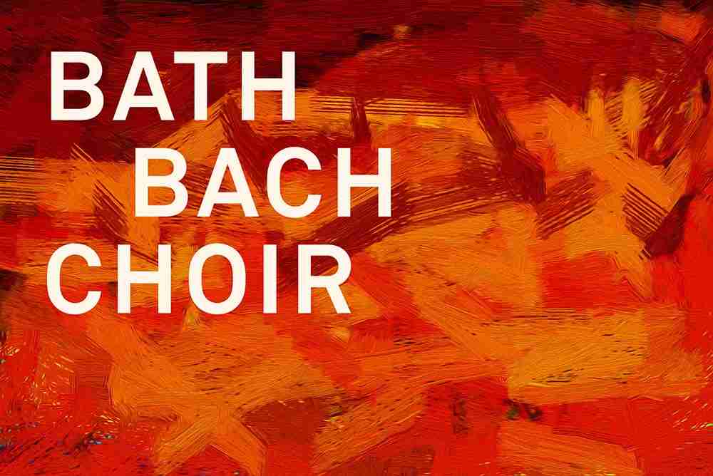 Orange background with white words of Bath Bach Choir