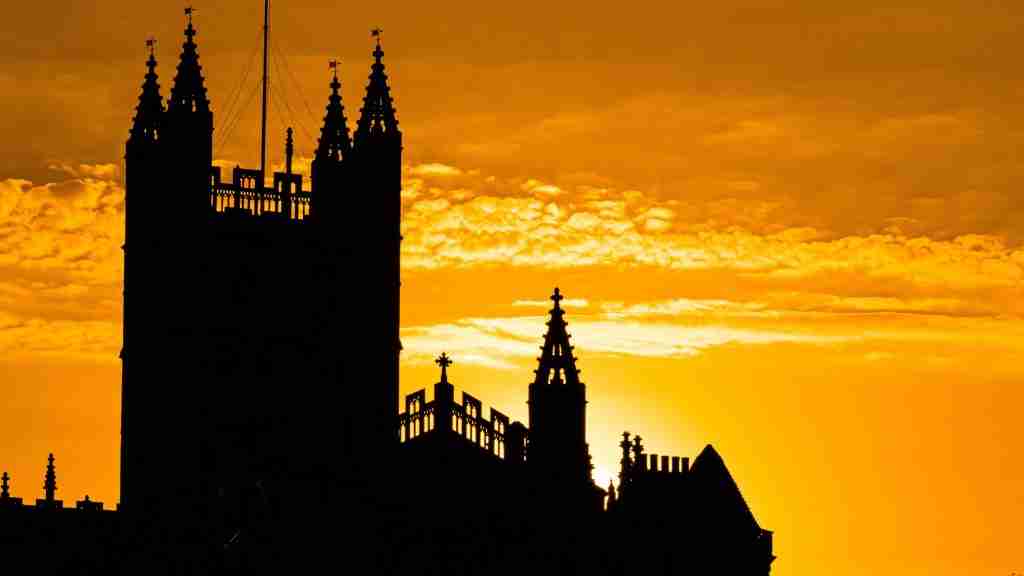 Silhouette of Bath Abbey at sunset