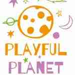 "Playful Planet" text with coloured stars and planets