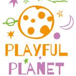 "Playful Planet" text with coloured stars and planets