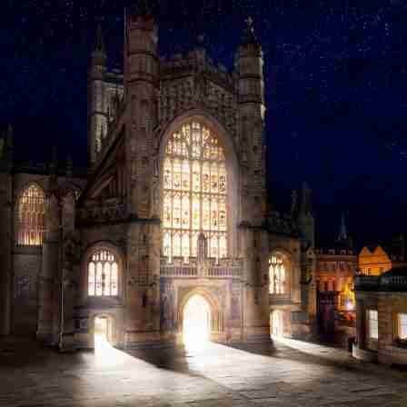 Bath Abbey lit up at night