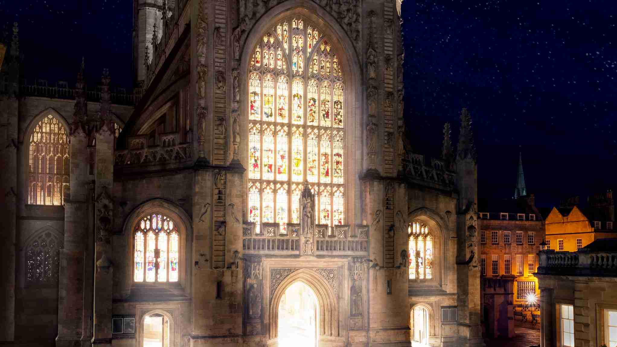 Bath Abbey lit up at night