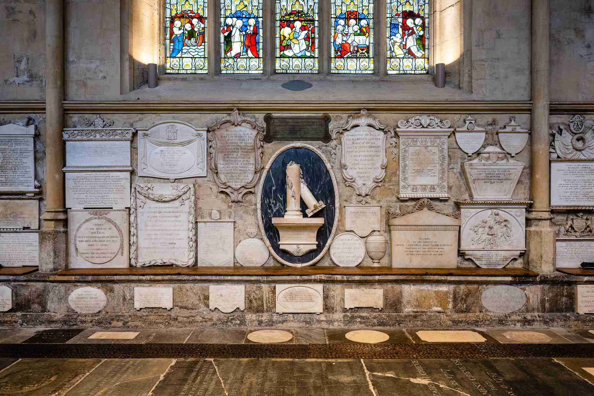 Monuments on the wall in Bath Abbey