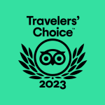 Traveller's Choice owl and wreath logo on a green background