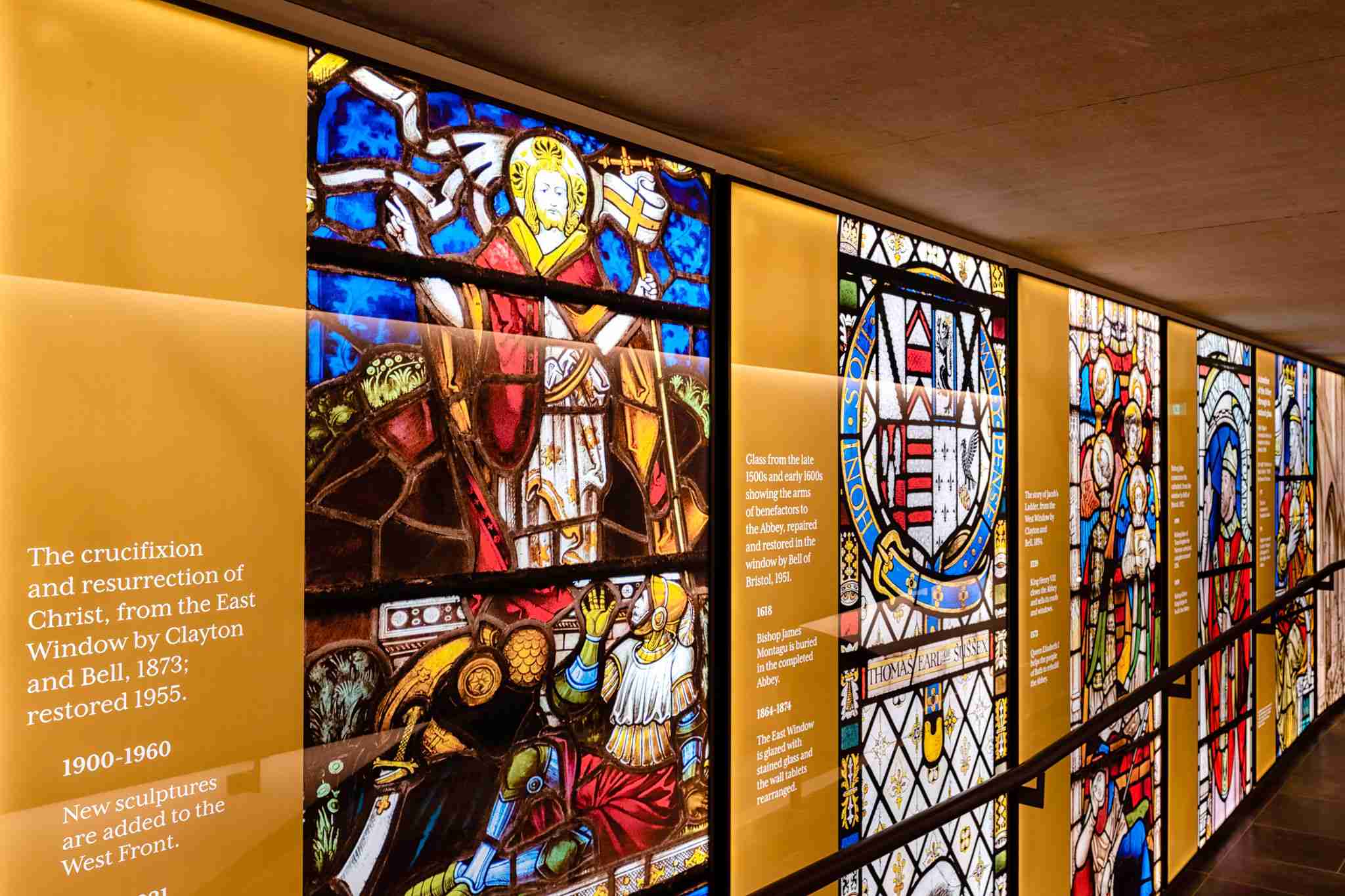 Images of stained glass from Bath Abbey's windows