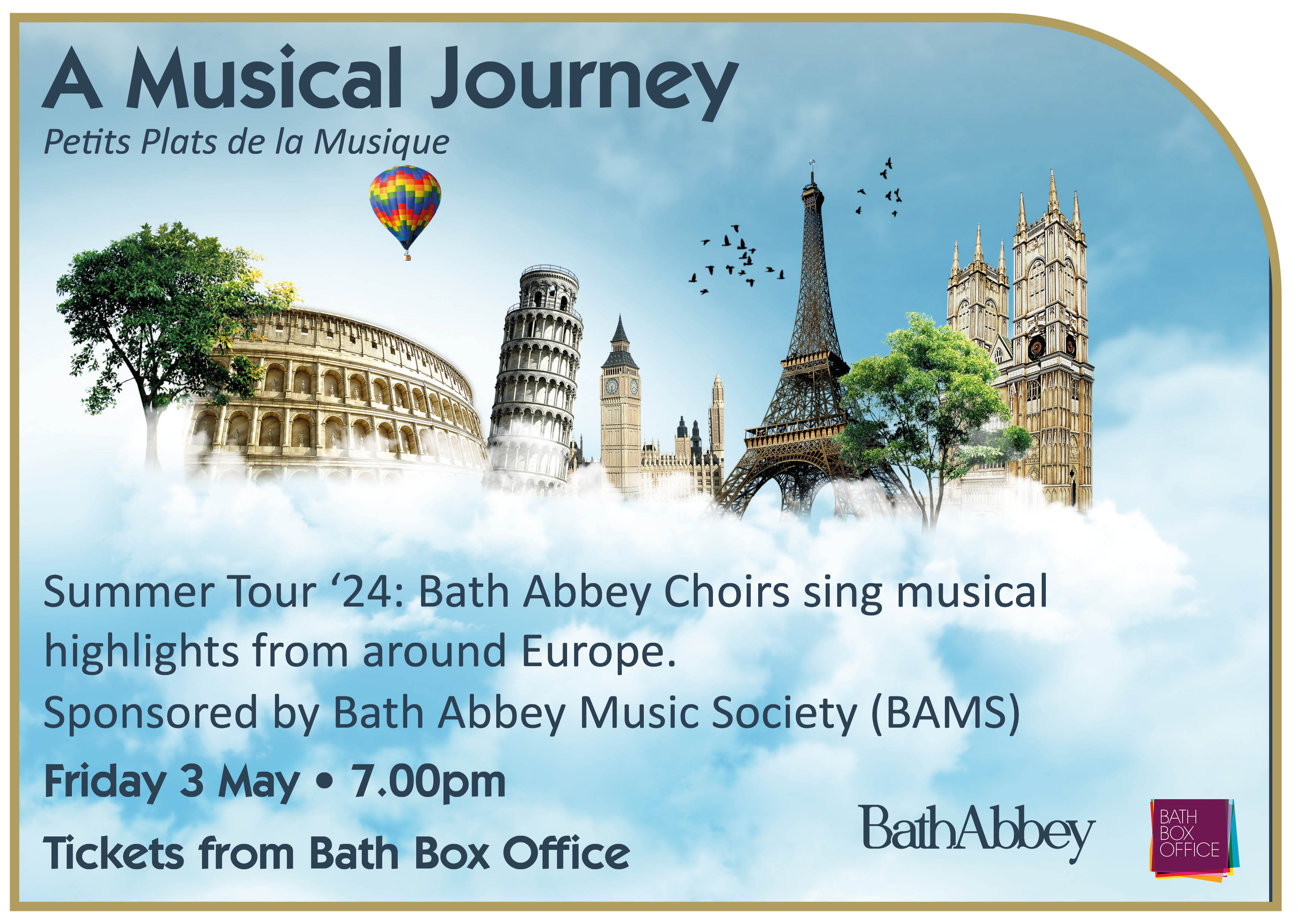 A Musical Journey Concert, 3 May 2024 at 7:00 pm. Book your tickets from the Bath Box Office.